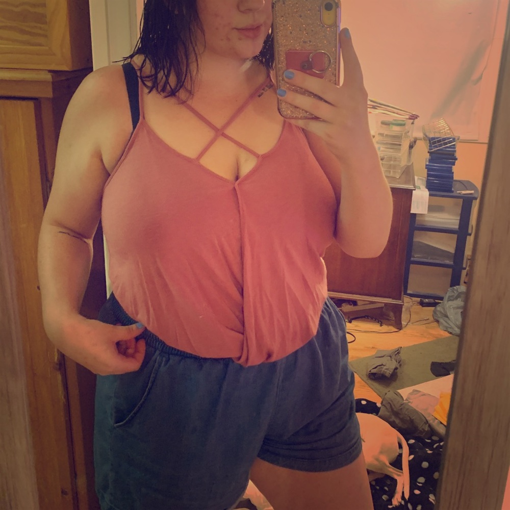 Pink Cross Front Tank Top